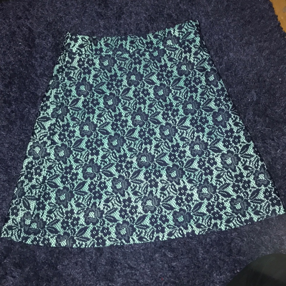 Design Lab Navy Embroidered on Teal Skirt